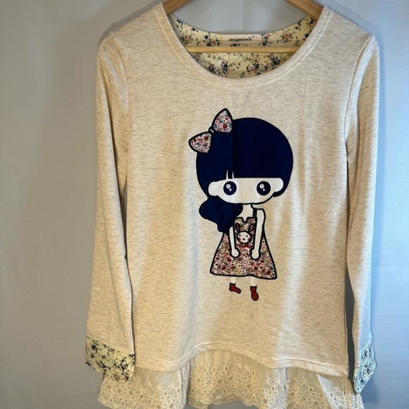 Waypoints The Hue Company Knit Lace Cream Floral Girls Long Sleeve Dress Size M - Picture 2 of 13